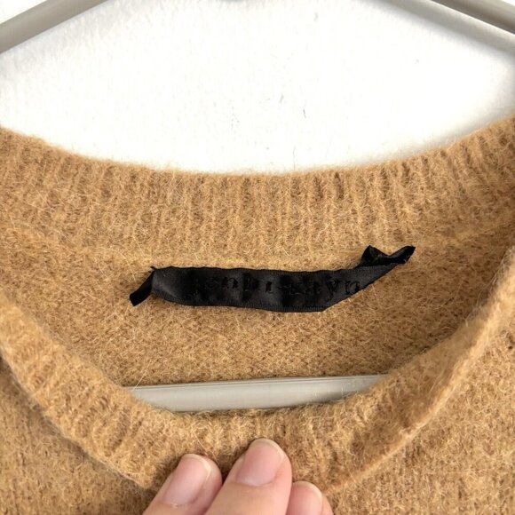 Jenni Kayne Camel Brown Long Sleeve Wool Sweater Women’s Size Small Shrunken - Picture 3 of 8